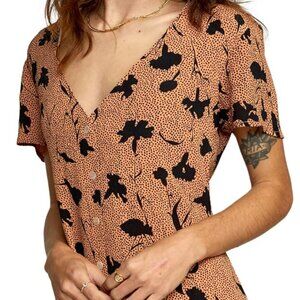 RVCA Women's Avery Woven Short Sleeve Dress, L, Canyon Rose